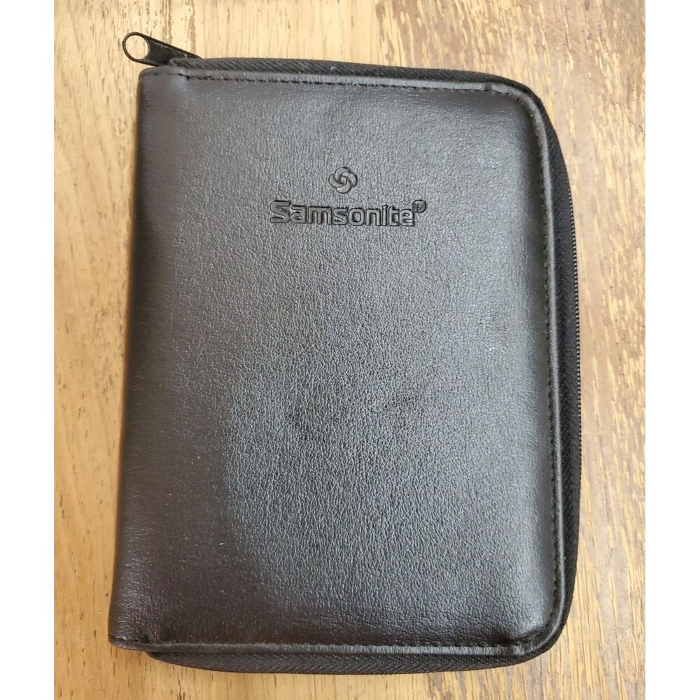 Vintage Samsonite Black Leather Travel Wallet Card Passport ID Holder Case Zip